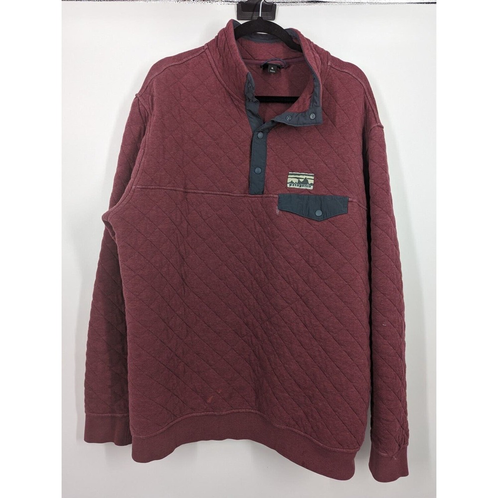 Patagonia Mens SZ XL Organic Cotton Quilt Snap-T Pullover Sweater Jacket Oxblood
